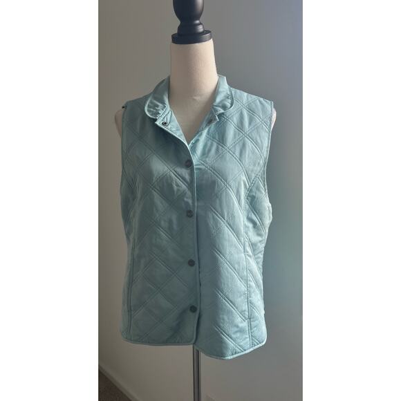 Liz Golf Quilted Light Green Outdoors Lightweight Snap Closure Pockets Vest Sz L - Picture 1 of 11